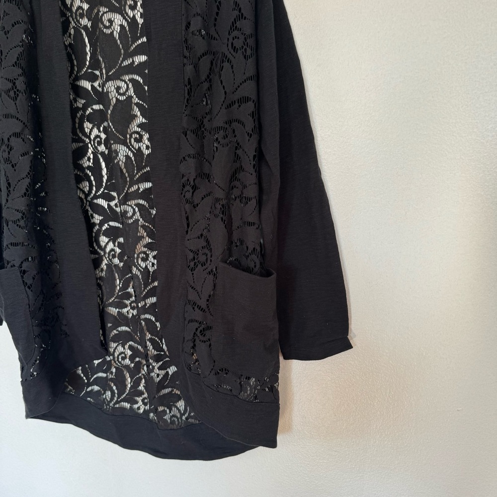 LOGO by Lori Goldstein Lace Open Front Slub Cardigan Sweater Sz M - Picture 4 of 13
